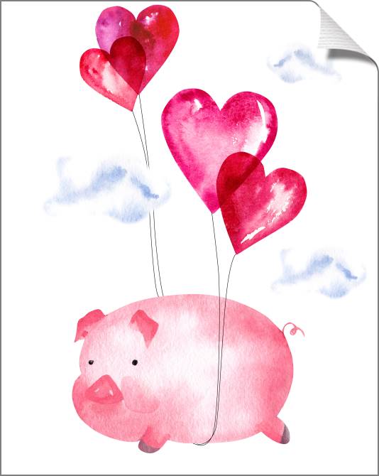 Купить и печать на заказ Картины на холсте Свинка и шарики