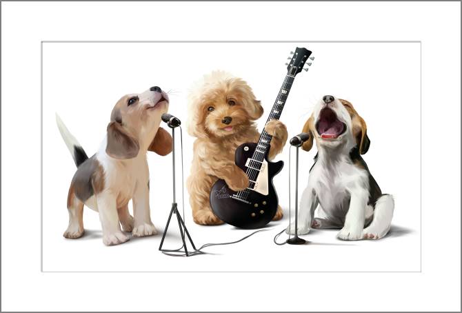 Купить и печать на заказ Картины, фото с паспарту Собачья рок-группа