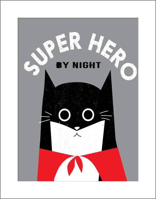 Купить и печать на заказ Картины, фото с паспарту Кот-супер-герой