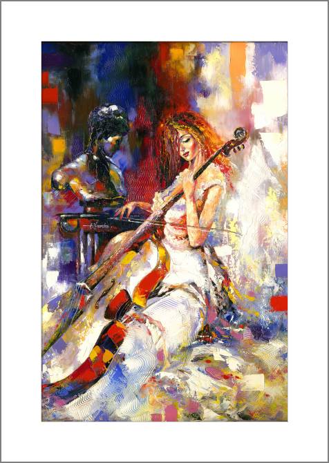 Купить и печать на заказ Картины, фото с паспарту Девушка и виолончель