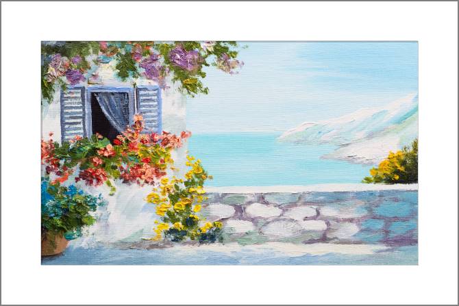 Купить и печать на заказ Картины, фото с паспарту Терраса у моря