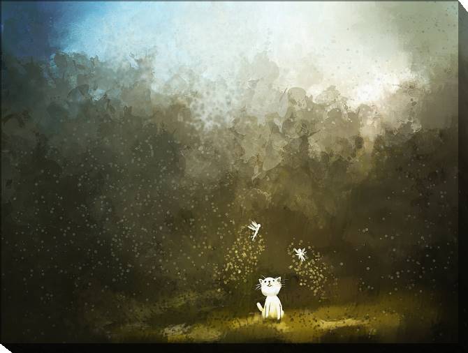 Картины на холсте Cat and fairies