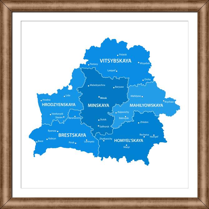 Картины в рамке, багете The map of Belarus in English