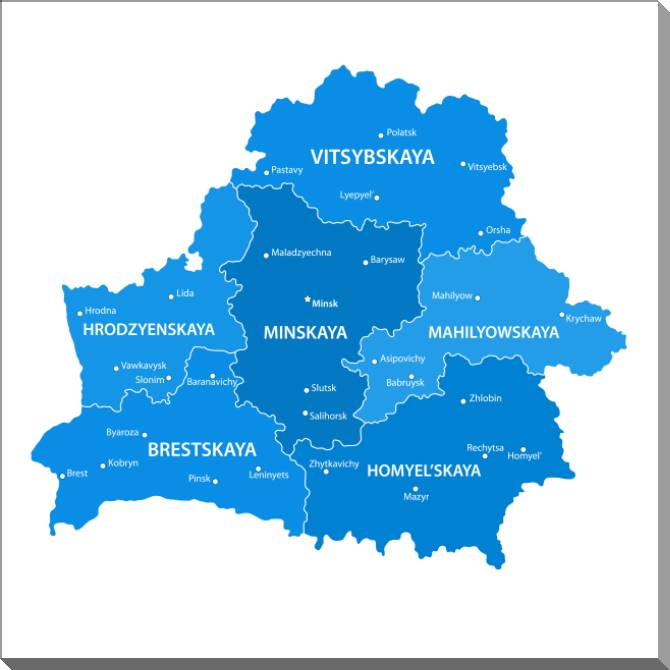 Купить и печать на заказ Картины на пластике, пеноркартоне Карта Беларуси на английском