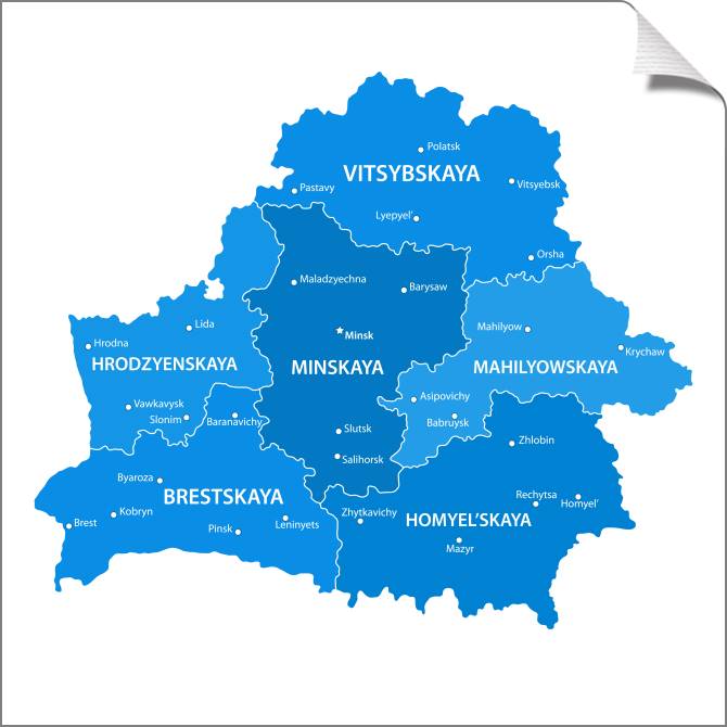 Купить и печать на заказ Картины на холсте Карта Беларуси на английском