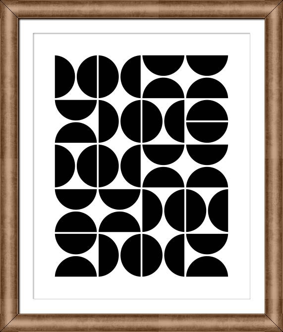 Framed and baguette paintings Arrangement of semi-circles