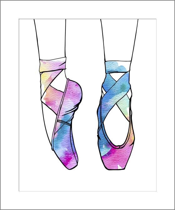 Купить и печать на заказ Картины, фото с паспарту Пуанты акварель