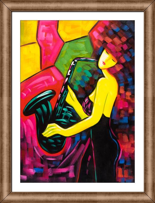 Картины в рамке, багете The girl and a saxophone