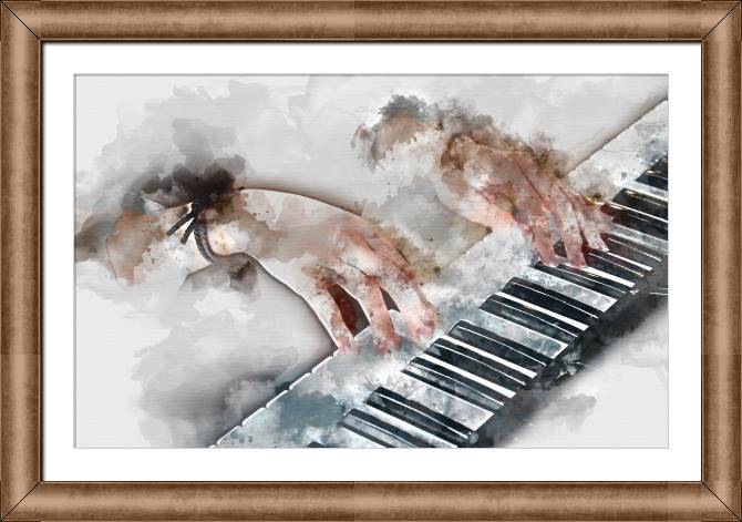 Картины в рамке, багете Hands and piano watercolour