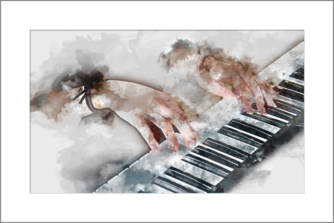 Купить и печать на заказ Картины, фото с паспарту Руки и рояль акварель