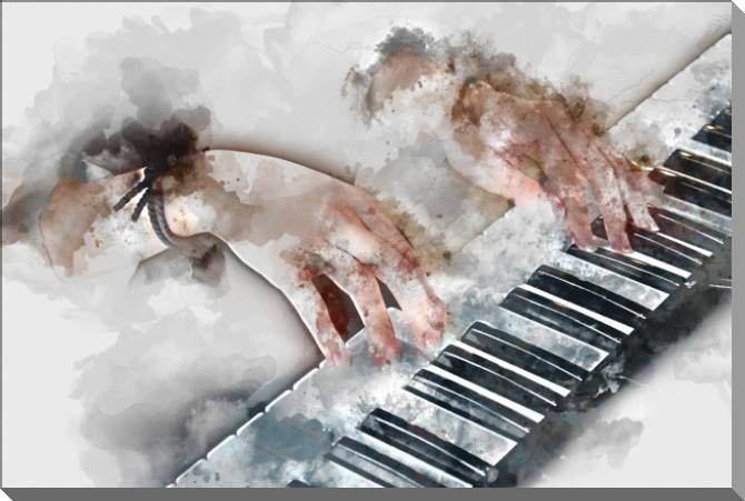 Купить и печать на заказ Картины на пластике, пеноркартоне Руки и рояль акварель