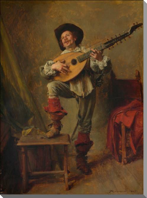 Купить и печать на заказ Картины на пластике, пеноркартоне Солдат играет на торбане