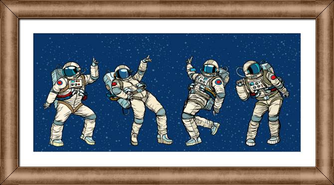 Framed and baguette paintings Dancing astronauts