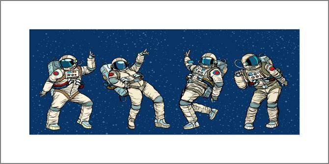 Купить и печать на заказ Картины, фото с паспарту Танцующие космонавты