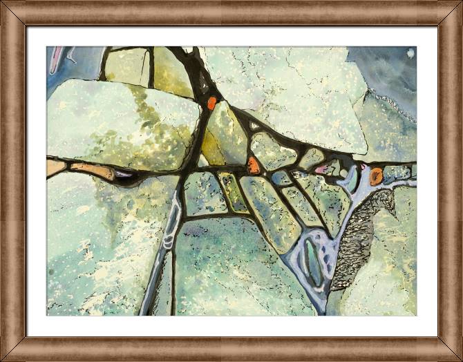 Framed and baguette paintings Rocky beach watercolor and ink