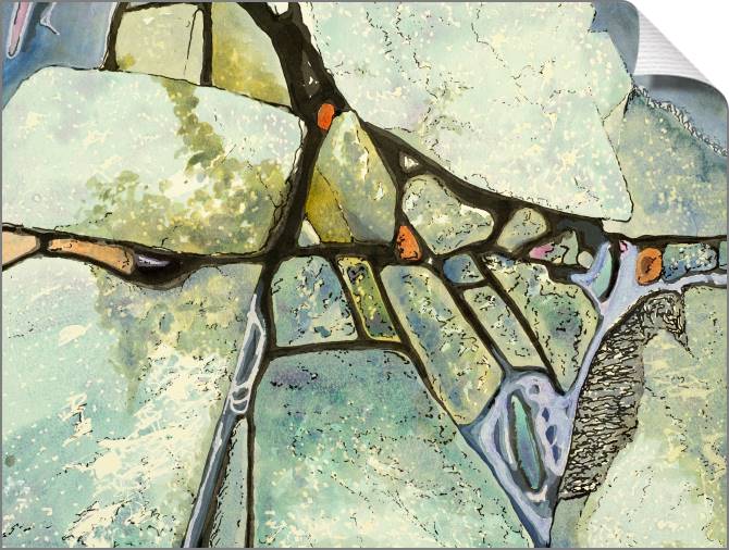 Купить и печать на заказ Картины на холсте Каменистый пляж акварель и тушь