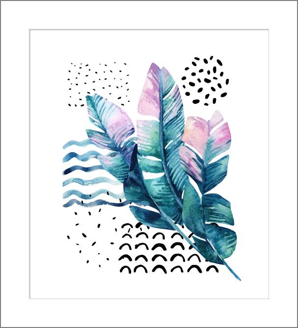Купить и печать на заказ Картины, фото с паспарту Тропические листья акварель