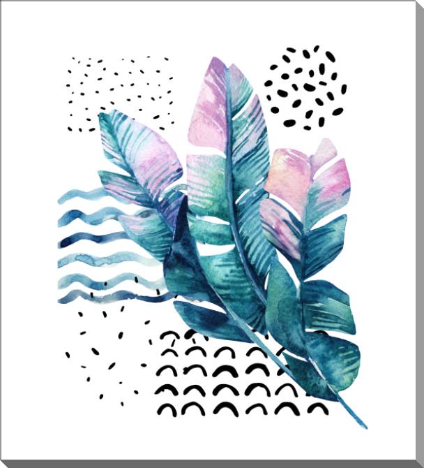 Купить и печать на заказ Картины на пластике, пеноркартоне Тропические листья акварель