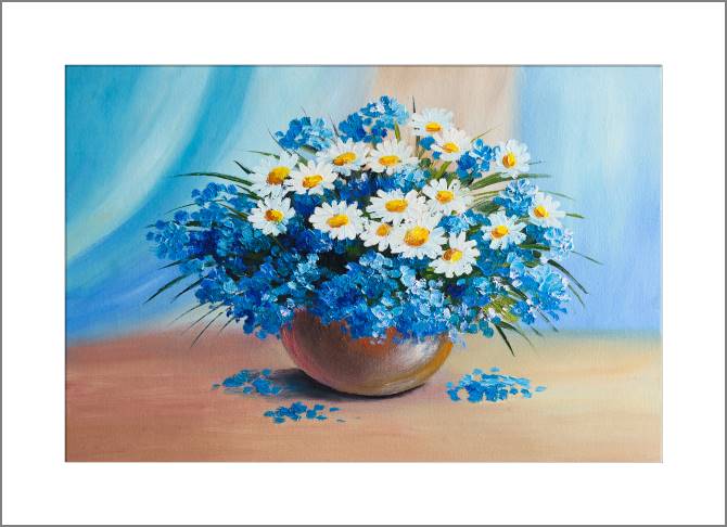 Купить и печать на заказ Картины, фото с паспарту Букет с ромашками