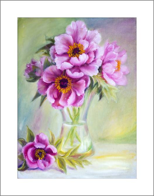 Купить и печать на заказ Картины, фото с паспарту Пышные пионы