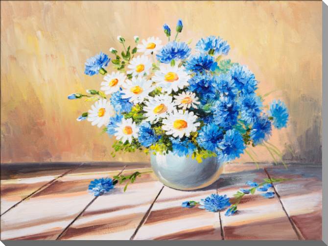 Купить и печать на заказ Картины на пластике, пеноркартоне Солнечный натюрморт с ромашками