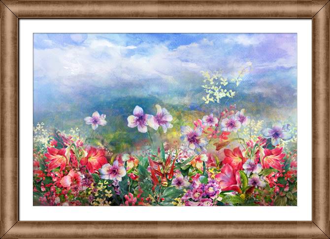 Картины в рамке, багете Colorful flowers watercolor