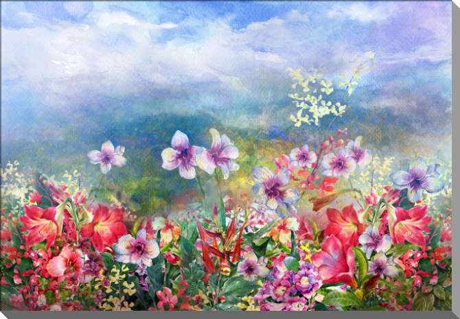 Купить и печать на заказ Картины на пластике, пеноркартоне Разноцветные цветы акварель