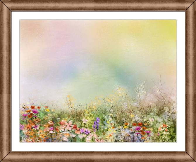 Картины в рамке, багете Delicate flowers on colourful background