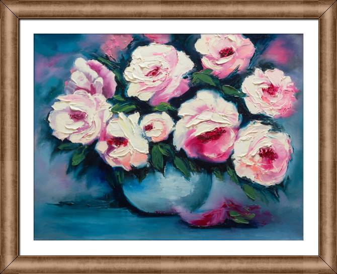 Картины в рамке, багете Peonies in vase oil
