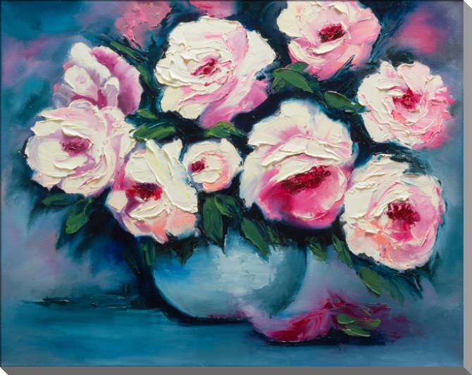 Купить и печать на заказ Картины на пластике, пеноркартоне Пионы в вазе маслом