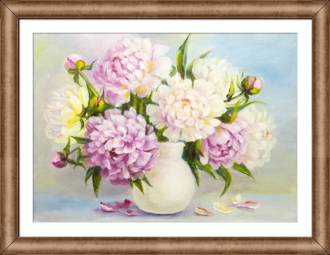 Картины в рамке, багете Delicate peonies oil