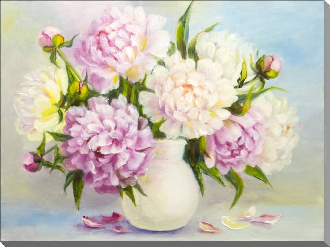 Купить и печать на заказ Картины на пластике, пеноркартоне Нежные пионы маслом