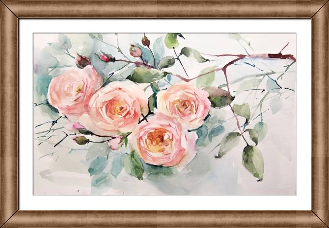 Картины в рамке, багете Delicate watercolor roses