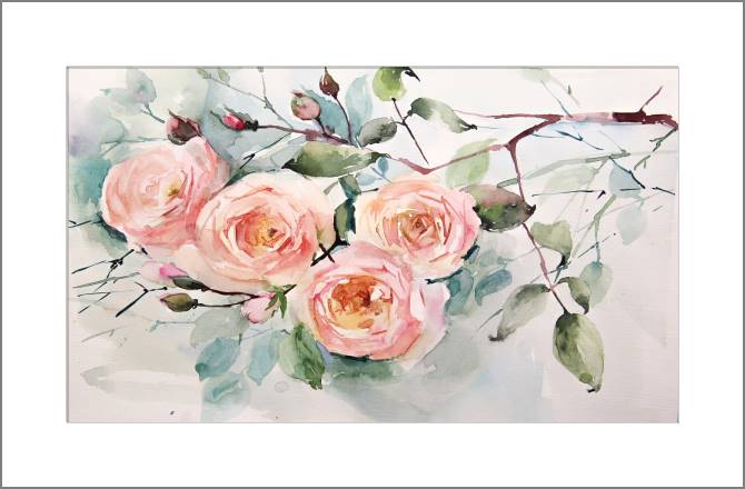 Купить и печать на заказ Картины, фото с паспарту Нежные акварельные розы