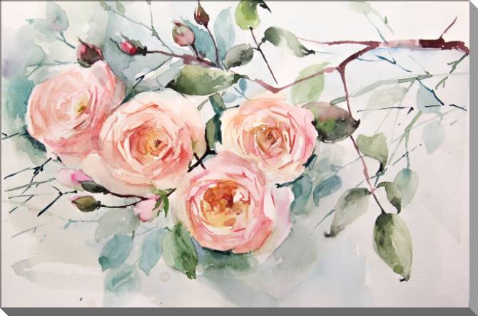 Купить и печать на заказ Картины на пластике, пеноркартоне Нежные акварельные розы