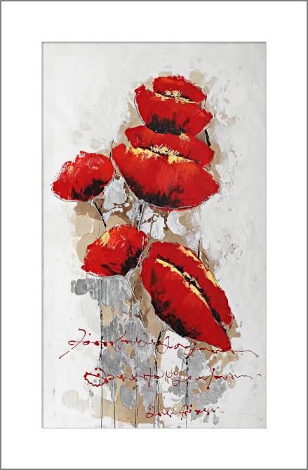 Купить и печать на заказ Картины, фото с паспарту Маки на белом фоне