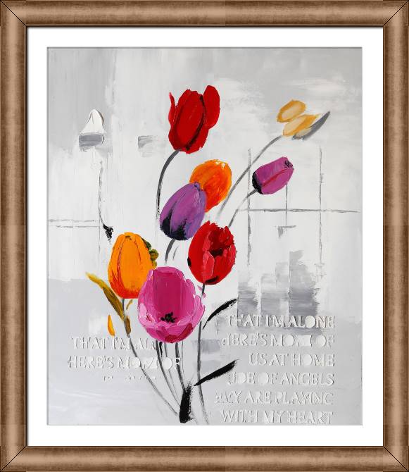 Картины в рамке, багете Tulips on gray background