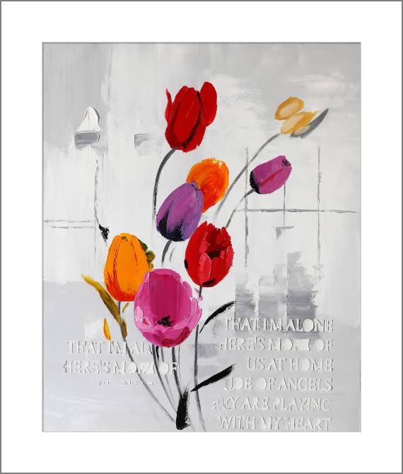 Купить и печать на заказ Картины, фото с паспарту Тюльпаны на сером фоне