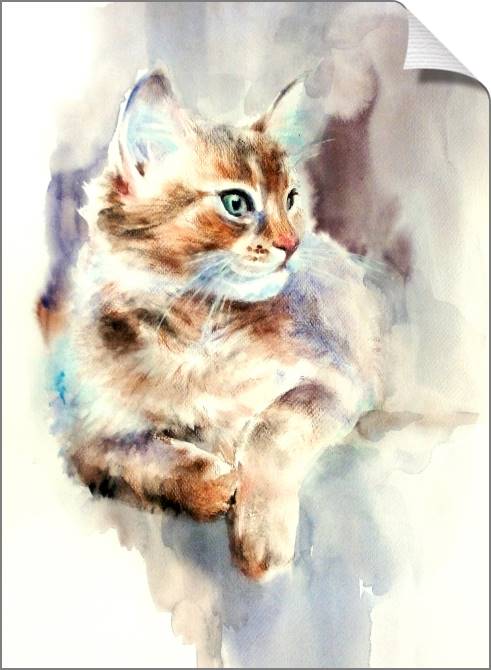 Купить и печать на заказ Картины на холсте Кошка акварель