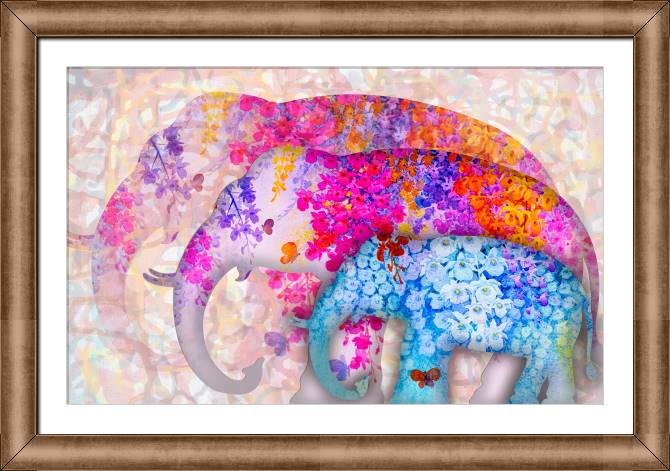 Framed and baguette paintings Colored elephants