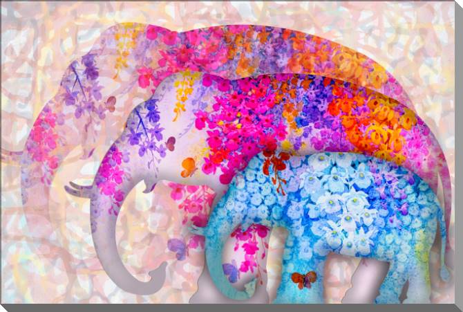 Купить и печать на заказ Картины на пластике, пеноркартоне Цветные слоны