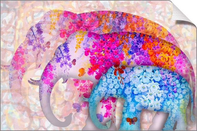 Купить и печать на заказ Картины на холсте Цветные слоны