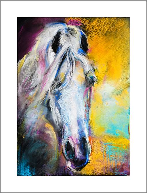 Купить и печать на заказ Картины, фото с паспарту Лошадь цветная пастель