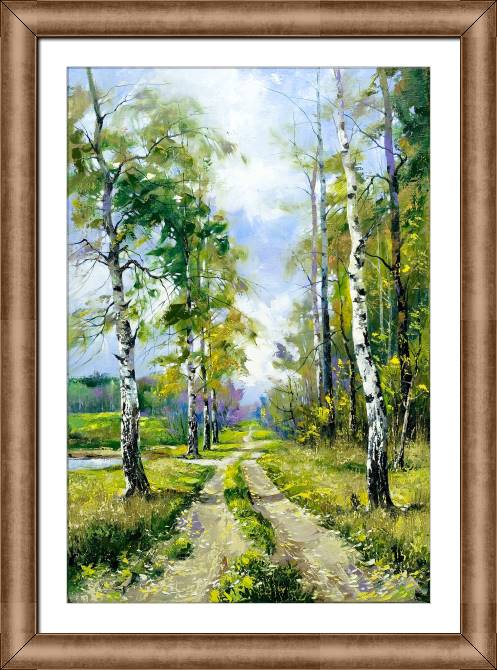 Картины в рамке, багете Landscape with birches