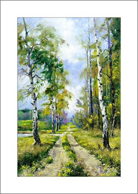 Купить и печать на заказ Картины, фото с паспарту Пейзаж с березами