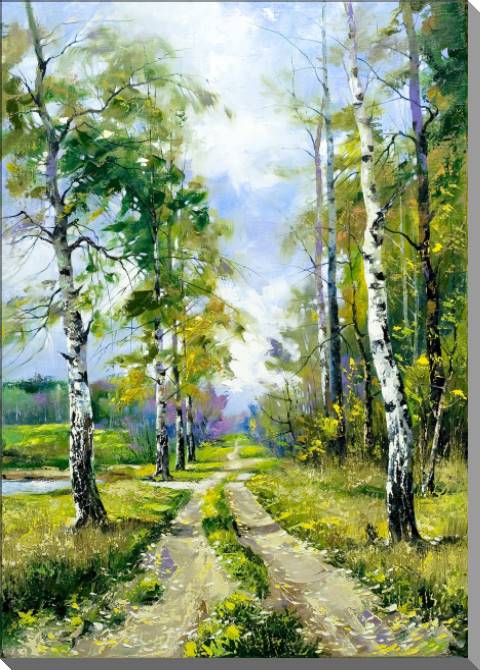 Купить и печать на заказ Картины на пластике, пеноркартоне Пейзаж с березами