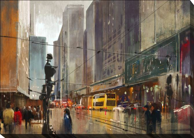 Paintings on canvas City street digital painting