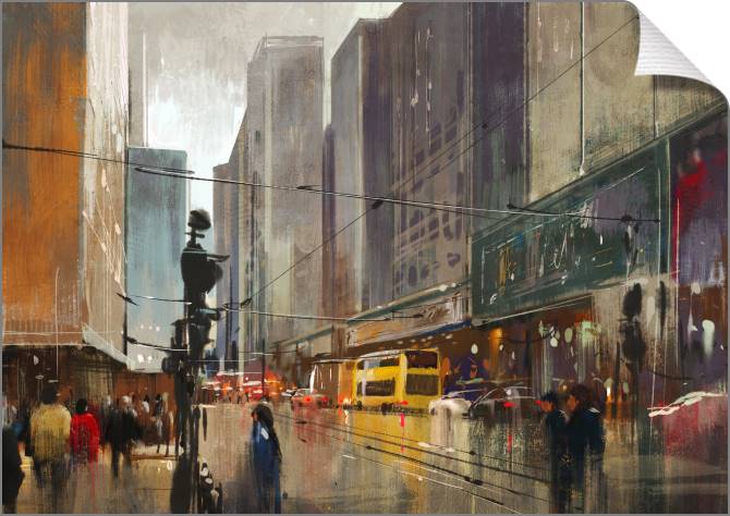 Купить и печать на заказ Картины на холсте Городская улица цифровая живопись