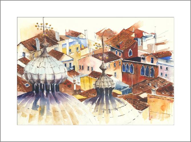 Купить и печать на заказ Картины, фото с паспарту Крыши Флоренция