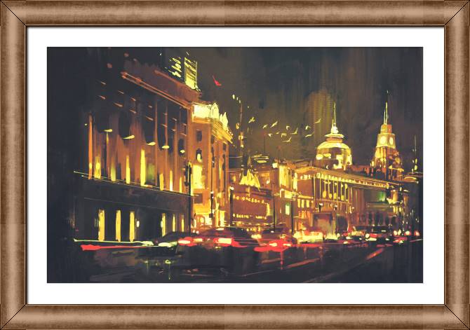 Картины в рамке, багете Shanghai night digital painting